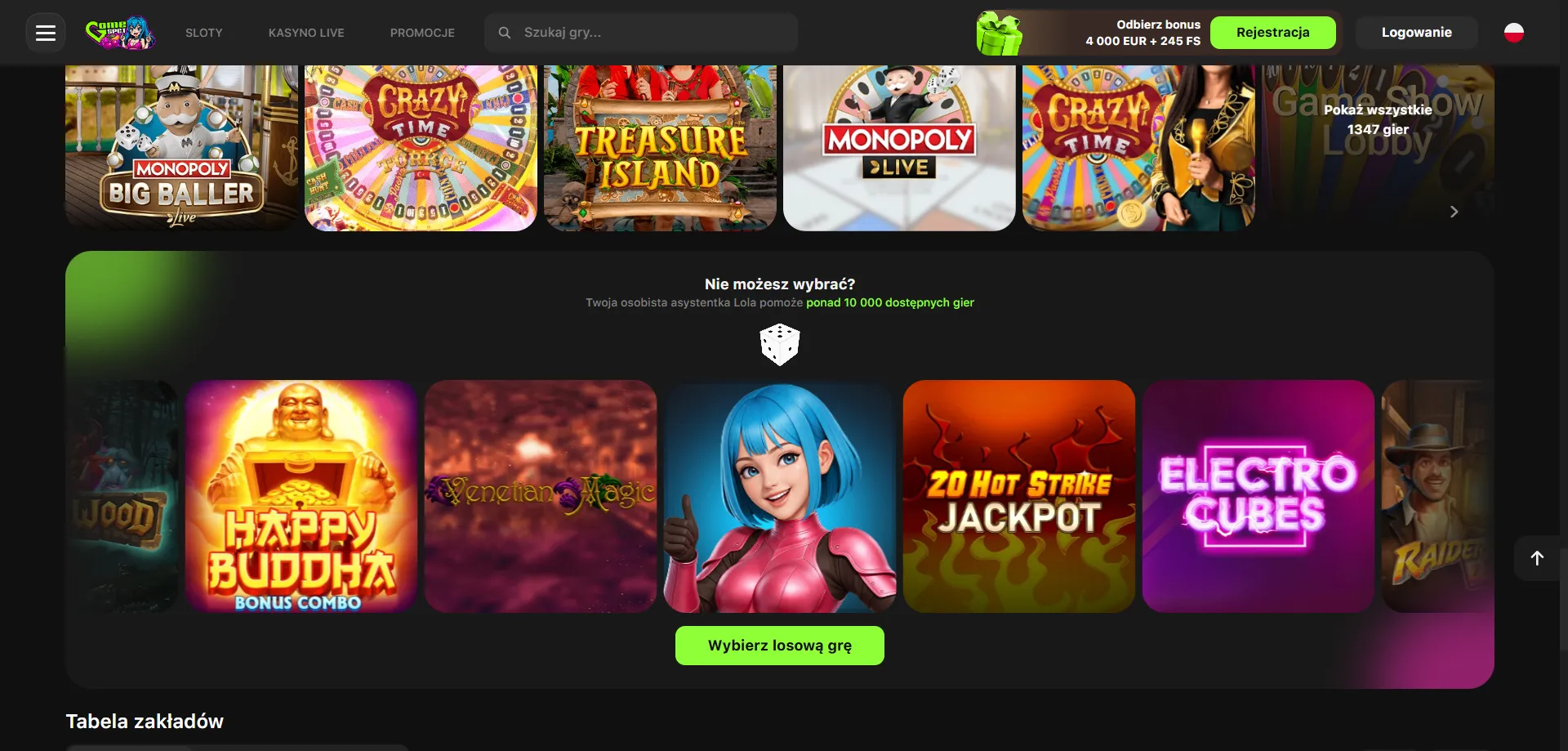 Oficjalna strona gł&oacute;wna GameSpot Casino w Polsce